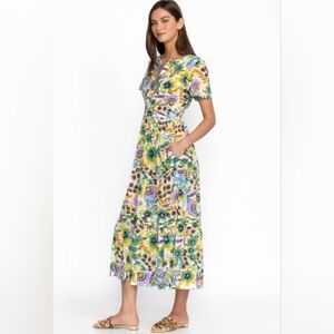 ❤️ JOHNNY WAS IKAT BLOOM PINTUCK TIERED BOHO MIDI DRESS, XS